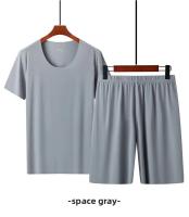 Conjunto de camiseta y pantalones cortos sin costuras de seda helada para hombre, ropa deportiva elástica de secado rápido con cuello redondo, ropa de dormir informal, ropa fina para el hogar - details 15