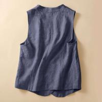 Chaleco de lino retro Chaqueta suelta informal con un solo botón con cuello en V Top de verano 2024 - details 3