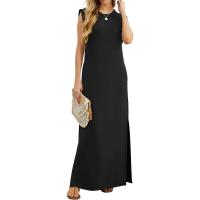 Vestido largo sin mangas para mujer, estilo camisa casual de verano, elegante, clásico, con abertura y bolsillos. - details 4