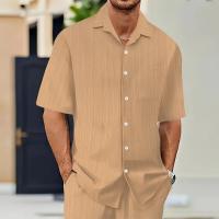 Gran oferta de camisas de manga corta para hombre, color sólido, cuello vuelto, estilo informal de playa de talla grande - details 4