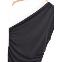 Vestido largo asimétrico sin mangas con dobladillo fruncido lateral para mujer de High Street, negro, sexy, maxi. - details 10