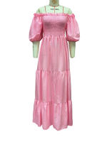 2025 nuevo vestido de hadas de color largo con hombros descubiertos y flores rotas para mujer primavera/verano - details 13