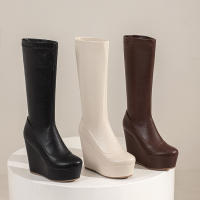 Botas ajustadas de tacón alto para mujer, botines de moda con cremallera lateral y cabeza redonda, manga media, Otoño/Invierno, 2025 - details 8