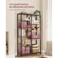 Estante de Libros de 5 Niveles Diseño Rústico Marrón y Negro Ideal para Sala, Baño, Cocina - details 3