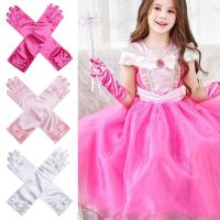 Guantes largos de baile de princesa para niños, manoplas de dedo completo, lazo de lentejuelas satinadas, regalos de cumpleaños - details 5