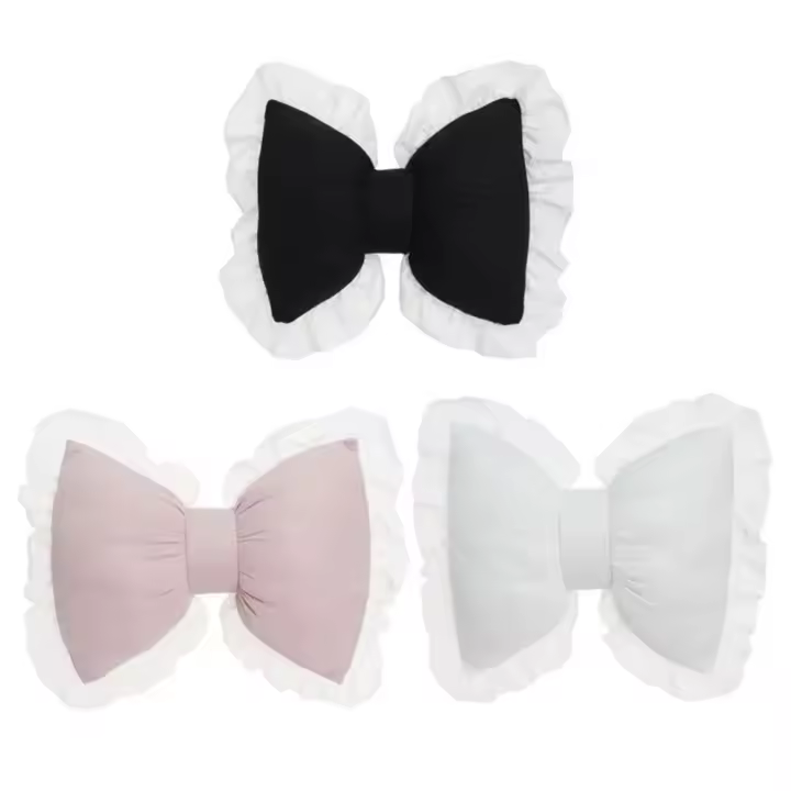 Almohada de apoyo para sofá en forma de lazo, borde de encaje, decoración bonita para habitación, almohadilla cómoda, cojín trasero con volantes para dormitorio - 1