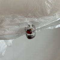 Anillo ovalado rojo de Color plateado Vintage para mujer anillo de lujo de piedra Natural Irregular elegante a la moda regalo de joyería estética Y2K para mujer - details 6