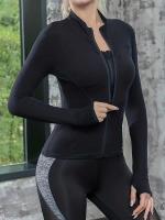 Ropa de yoga para mujer, abrigo deportivo de otoño e invierno para yoga, cuello alto, top de manga larga, entrenamiento de Pilates, ropa deportiva para correr - details 7