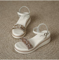 Sandalias de cuña para mujer, novedad de verano 2025, zapatos de mujer de una sola tira con suela gruesa, zapatos de plataforma de moda estilo hada - details 6