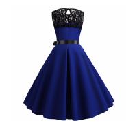 Lace patchwork summer women a line elegant vintage party dress with belt - details 6