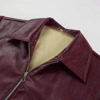 Abrigo grueso de piel sintética para mujer, ropa de calle de color rojo vino con solapa y cremallera, Túnica para otoño, 2024 - details 4