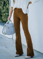 Pantalones acampanados elegantes de cintura alta para mujer, pantalones casuales con cintura elástica, color sólido, 2024 - details 22