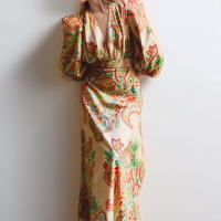 2025 primavera nueva ropa de mujer estilo europeo y americano cuello en V cintura de manga larga diseño delgado vestido en forma de A mujeres - details 3