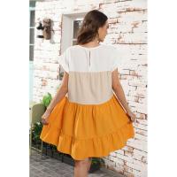 Vestido suelto con bloques de color, informal, con mangas con volantes, corte ajustado - details 30