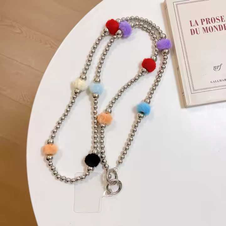 Bolsa cruzada con bolas peludas para teléfono, correa para teléfono móvil, cadena colgante, cordón para teléfono móvil, correas para el cuello, funda para teléfono colgante - 1