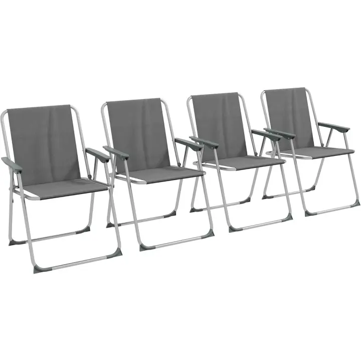 4 Sillas Camping Plegables Sillas Plegables Jardín Exterior Acolchadas en Tela Oxford con Marco Acero y Reposabrazos Carga 120 kg para Terraza Playa 53x54x76 cm Gris - 1
