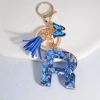 Llavero de Alfabeto de Piedra Pulida Azul Colgante de Borla de Mariposa 26 Iniciales - details 5