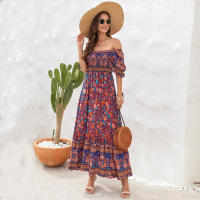 Vestido bohemio de vacaciones de playa con hombros descubiertos de manga larga estilo europeo y americano - details 3