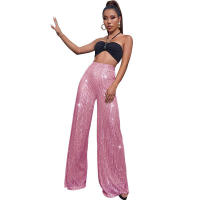 Moda femenina New -End Color sólido Pierna ancha con lentejuelas drapeadas Pantalones casuales para mujer - details 14
