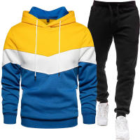Sudadera de tres colores para hombre, traje deportivo informal de moda, Top con capucha de empalme, pantalones, traje de dos piezas, primavera y otoño - details 3