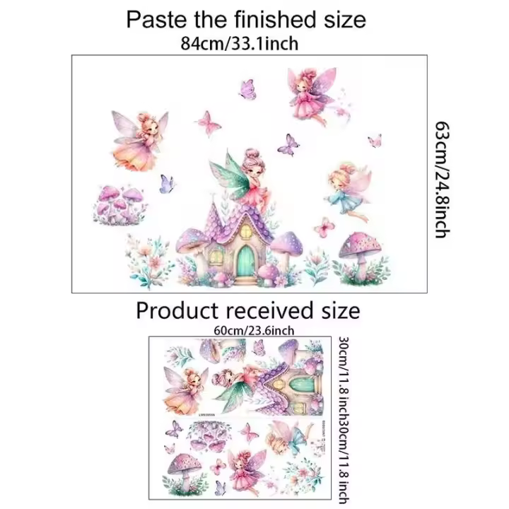Pegatinas de Hada para Habitación de Niña Decalche de Pared de Castillo de Hongos de Princesa - 1