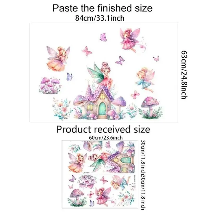 Pegatinas de Hada para Habitación de Niña Decalche de Pared de Castillo de Hongos de Princesa - 1