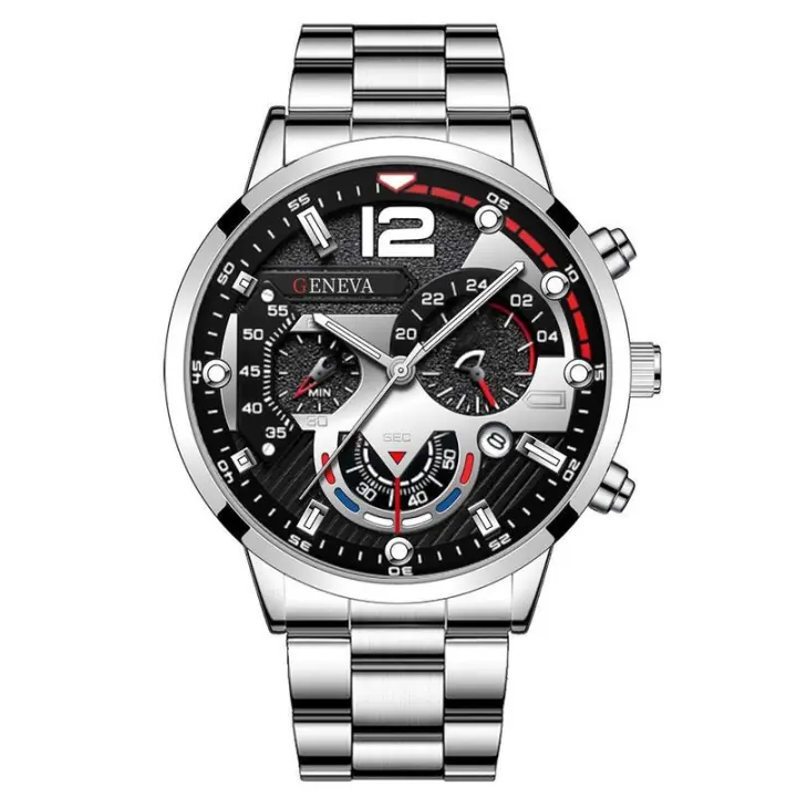 Moda masculina de acero inoxidable con calendario estilo puntero de reloj - 1