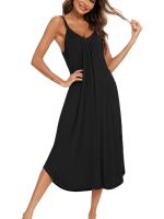 Vestido de tirantes de cuello V sin mangas para mujeres cómoda ropa fresca para el hogar, falda de dormir suelta - details 5