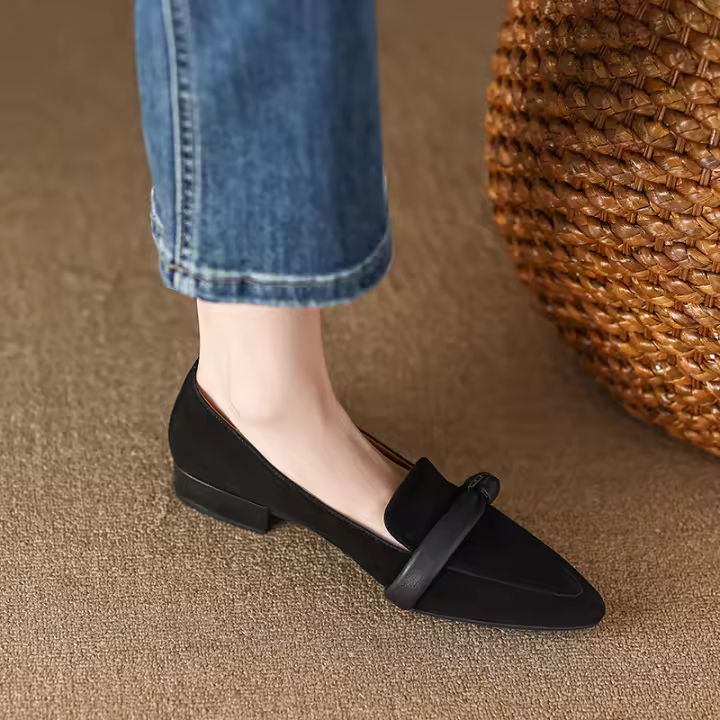 Zapatos individuales mate con punta en punta para mujer, tacones bajos que combinan con todo, color marrón, estilo retro - 1