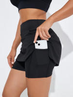 1pz Falda-Falda Atlética de Cintura Alta con Bolsillos - Negra, Tela No Transparente, Elástica, Ideal para Correr, Yoga y Entrenamientos de Tenis, Ropa Deportiva de Moda |   Tejido Opaco - details 2