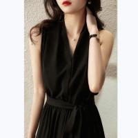 Vestido de Verano de Moda Top de Cuello Colgante para Mujer de Línea A Francesa sin Mangas de Color Sólido - details 8