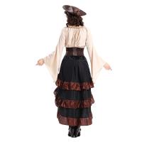 Disfraz de batas de flamenca de Halloween: Un vestido largo de la Reina Pirata con cintura ceñida y hojas de loto - details 14