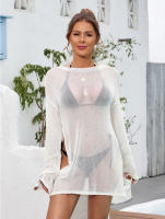 Vestido transparente de manga larga para la playa, top tipo túnica transparente de malla para mujer, traje de baño ligero de verano - details 1