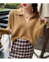 Suéter con cuello de Polo para mujer, jerseys de manga larga, Tops de punto Delgado, Jersey suave, ropa de calle Simple, Otoño e Invierno - details 12