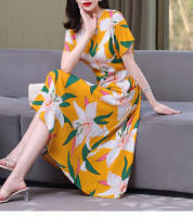 Nueva moda Casual 2024 vestidos elegantes de verano para mujeres cuello redondo estampado Vintage Vestido de manga corta ropa suelta de mujer - details 20