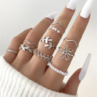Anillo de Metal con Perla y Flor de Imitación Diseño de Onda Giratoria - details 2