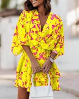 BUNO-Vestido holgado con cuello en V y manga murciélago para mujer, minivestido informal con volantes y corte en A, ropa de playa para vacaciones 2024 - details 7