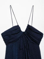 OUWU- Vestido Camisola De Gasa Con Lunares Y Cuello En V, Color Azul Profundo, Falda Larga, Sensación Elegante Y Lujosa - details 2