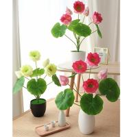 Flor de loto Artificial de 57CM, flor de loto de seda elegante realista, decoración de arreglo floral de plástico DIY - details 7