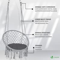 Silla Colgante Exterior con Flecos, Hamaca con Conjines y Kit de Suspensión, Ø80cm Silla Columpio para Interior y Exterior, Beiges - details 13