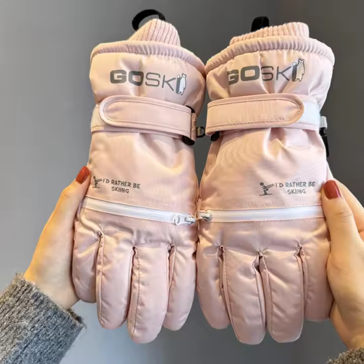 Guantes térmicos de esquí con dedos completos, guantes cálidos de invierno impermeables de felpa, guantes gruesos a prueba de viento para nieve para mujer - 1