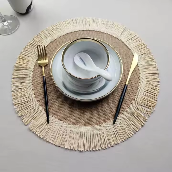 Mantel Individual de yute y lino con aislamiento térmico, protección del medio ambiente, alfombrilla antideslizante para mesa - 1