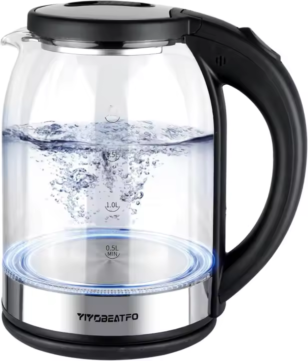 Hervidor de agua caliente de vidrio de 1.7L para café y té - 1