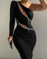 Moda mujer nueva tendencia Z Color sólido Sexy elegante Godde Single ulder Drees - details 19