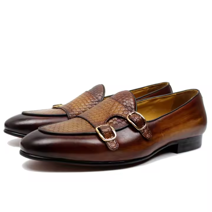 Zapatos casuales de cuero vacuno de primera capa con doble hebilla - 1