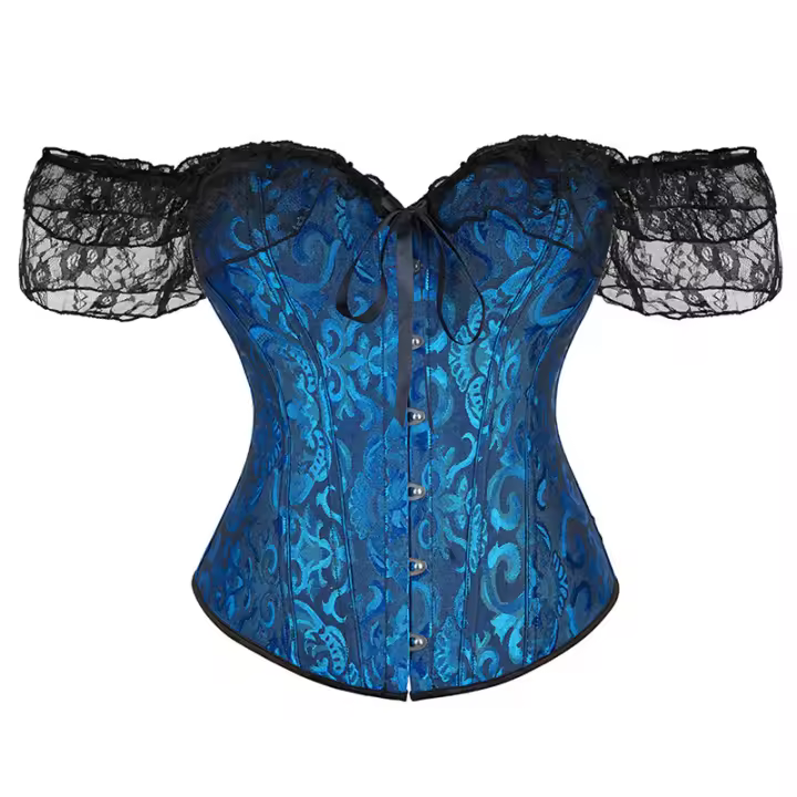 Vintage jacquard encaje manga de una línea hombro fajas vestido de novia match-up corsé corte europeo y americano - 1