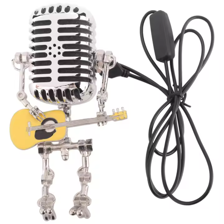 Lámpara de micrófono para el hogar, cabezal de lámpara de escritorio de Robot de Metal Vintage, adornos de estilo Retro, amarillo y plateado - 1