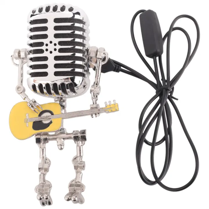 Lámpara de micrófono para el hogar, cabezal de lámpara de escritorio de Robot de Metal Vintage, adornos de estilo Retro, amarillo y plateado - 1