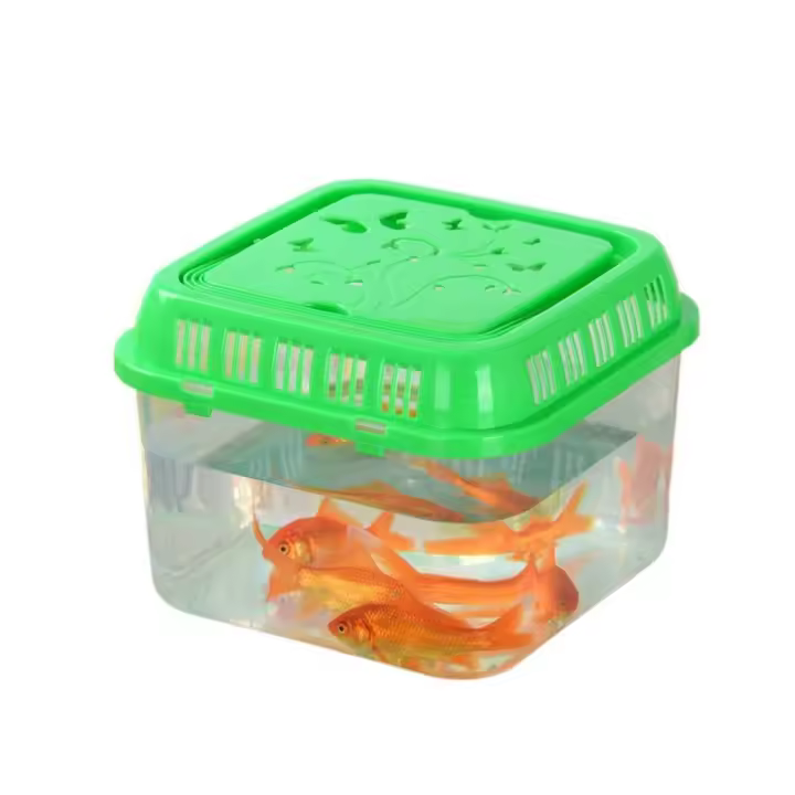 Pecera portátil de plástico transparente con mango, jaula portadora de hámster, Mini pecera de mano de Color aleatorio - 1