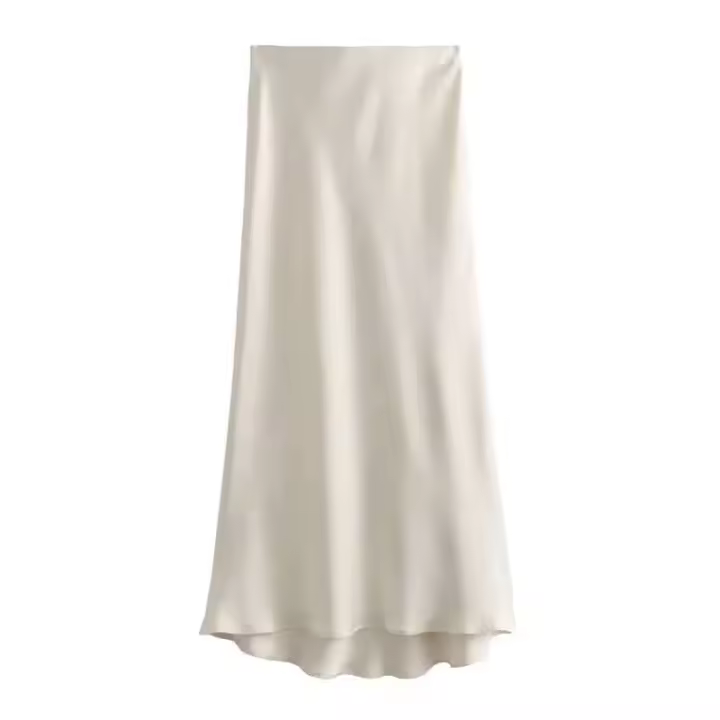 Falda midi negra larga de verano de cintura alta de satén 2025, falda elegante de oficina para mujer - 1